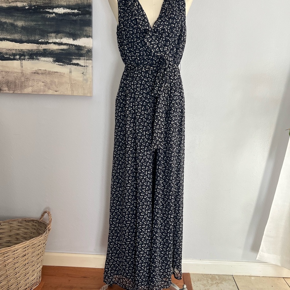 J. Crew Point Sur Navy Floral Sparkle Jumpsuit Size 8​ - Picture 2 of 9